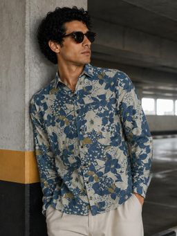 CAHOOT - Men Floral Cotton Regular Fit Casual Shirt - Blue