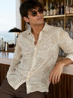 CAHOOT - Men Floral Cotton Regular Fit Casual Shirt - Beige