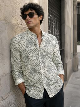 CAHOOT - Men Floral Cotton Regular Fit Casual Shirt - White