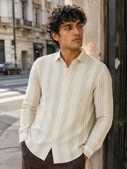 CAHOOT - Men Printed Stripes Cotton Regular Fit Casual Shirt - Off White