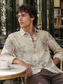 CAHOOT - Men Floral Rayon Regular Fit Casual Shirt - Beige