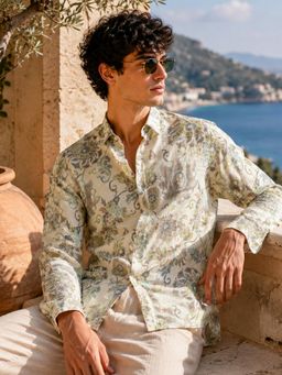 CAHOOT - Men Floral Rayon Regular Fit Casual Shirt - Beige