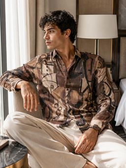 CAHOOT - Men Abstract Regular Fit Casual Shirt - Brown