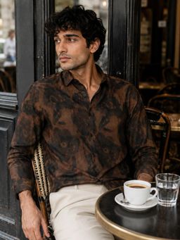 CAHOOT - Men Washed Abstract Regular Fit Casual Shirt - Brown