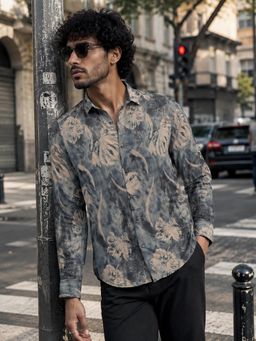 CAHOOT - Men Floral Regular Fit Casual Shirt - Grey