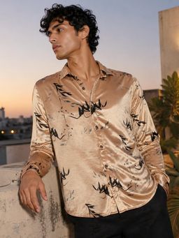 CAHOOT - Men Floral Velvet Regular Fit Casual Shirt - Gold