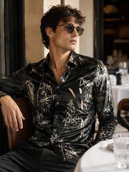 CAHOOT - Men Floral Velvet Regular Fit Casual Shirt - Black