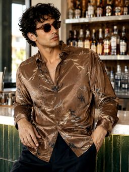 CAHOOT - Men Floral Velvet Regular Fit Casual Shirt - Brown