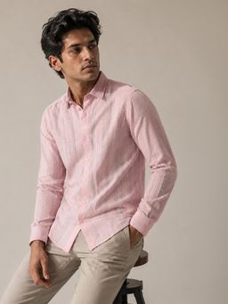 CAHOOT - Men Pink Striped Cotton Regular Fit Casual Shirt - Pink