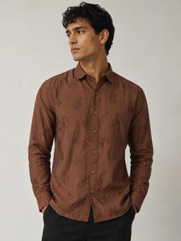 CAHOOT - Men Brown Viscose Nylon Jacquard Regular Fit Casual Shirt - Brown