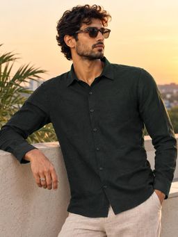 CAHOOT - Men Green Viscose Nylon Jacquard Regular Fit Casual Shirt - Green