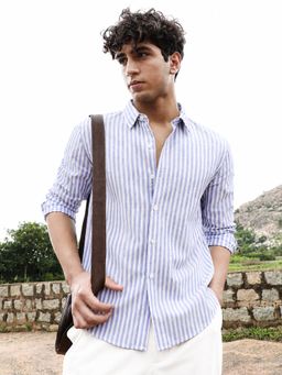 CAHOOT - Men Striped Cotton Regular Fit Casual Shirt - Blue