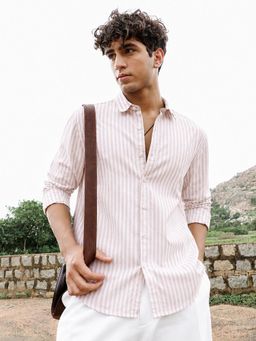 CAHOOT - Men Striped Cotton Regular Fit Casual Shirt - Beige