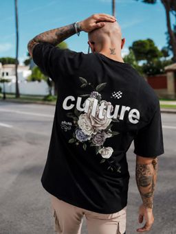 PRONK - Men CULTURE Floral Oversized T-Shirt - Black