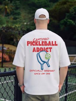 PRONK - Men CERTIFIED PICKLEBALL ADDICT Typography Oversized T-Shirt - White