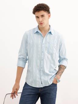 WROGN - Men Classic Regular Fit AOP Casual Shirt - Blue