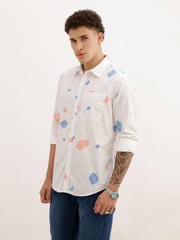 WROGN - Men Regular Fit AOP Full Sleeve Casual Shirt - White