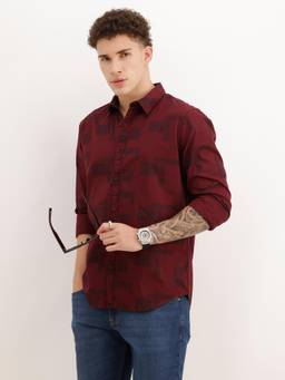 WROGN - Men Classic Regular Fit AOP Casual Shirt - Red