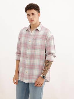 WROGN - Men Classic Oversized Fit Checkered Casual Shirt - Pink