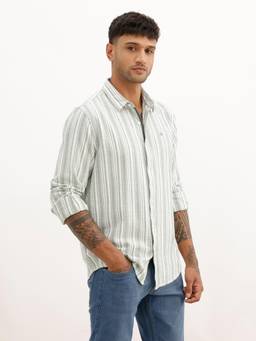 WROGN - Men Slim Fit Striped Full Sleeve Casual Shirt - Green