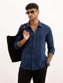 WROGN - Men Solid Slim Fit Full Sleeve Casual Shirt - Navy Blue