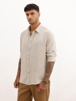 WROGN - Men Solid 100% Premium Linen Casual Shirt - Beige