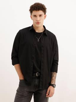 WROGN - Men Solid Slim Fit Full Sleeve Casual Shirt - Black
