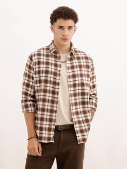 WROGN - Men Slim Fit Full Sleeve Checkered Casual Shirt - Brown