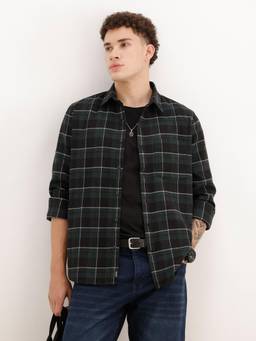 WROGN - Men Slim Fit Full Sleeve Checkered Casual Shirt - Green