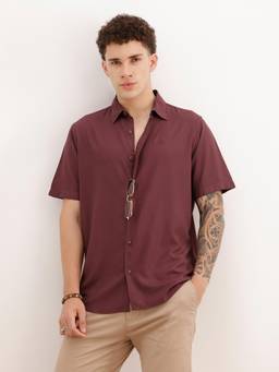 WROGN - Men Slim Fit Viscose Bamboo Half Sleeve Casual Shirt - Brown
