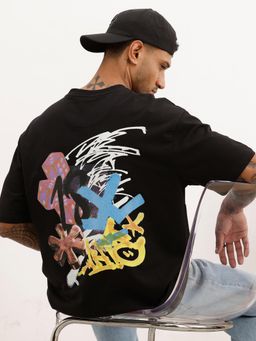 WROGN - Men Oversized Fit Back Printed T-Shirt - Black