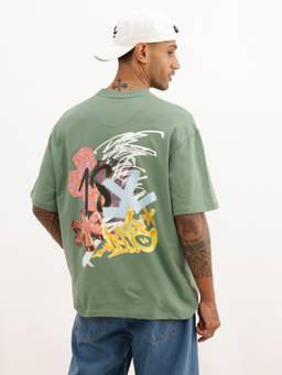 WROGN - Men Oversized Fit Back Printed T-Shirt - Green