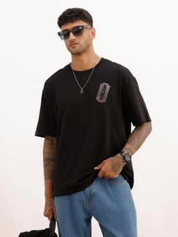 WROGN - Men Oversized Fit Placet Printed T-Shirt - Black