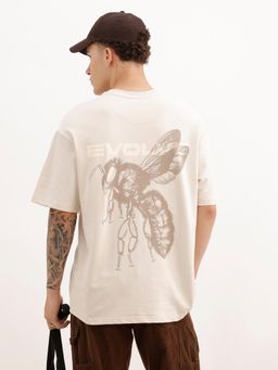 WROGN - Men Oversized Back Printed T-Shirt - Beige