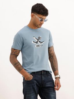 WROGN - Men Slim Fit Foil Printed T-Shirt - Blue