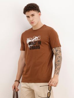 WROGN - Men Slim Fit Placet Printed T-Shirt - Brown