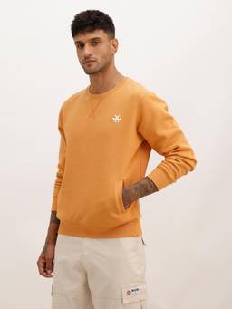 WROGN - Men Solid Placet Printed Sweatshirt - Orange
