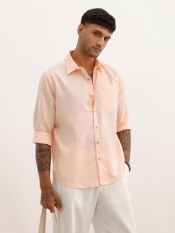 WROGN - Men Solid Regular Fit Full Sleeve Casual Shirt - Peach