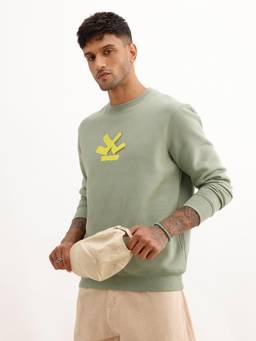 WROGN - Men Comfort Fit Placet Printed Sweatshirt - Green