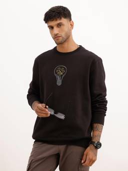 WROGN - Men Comfort Fit Placet Printed Sweatshirt - Black