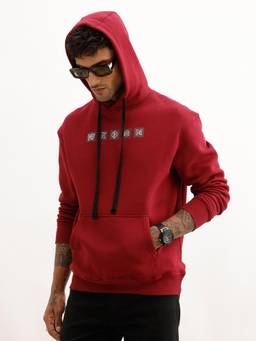 WROGN - Men Oversized Placet Printed Hoodie - Red