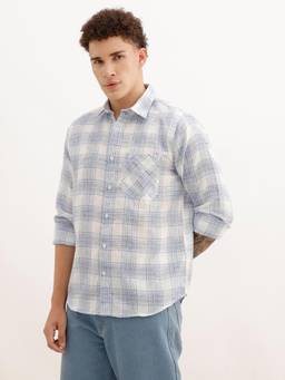 WROGN - Men Regular Fit Full Sleeve Checkered Casual Shirt - White