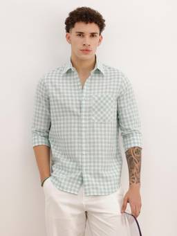WROGN - Men Regular Fit Full Sleeve Checkered Casual Shirt - Green