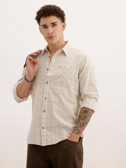 WROGN - Men Regular Fit Full Sleeve Checkered Casual Shirt - Beige