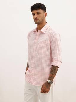 WROGN - Men Regular Fit Checkered Full Sleeve Casual Shirt - Pink