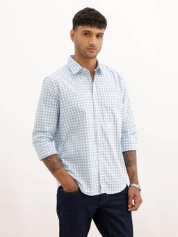 WROGN - Men Regular Fit Checkered Full Sleeve Casual Shirt - Blue