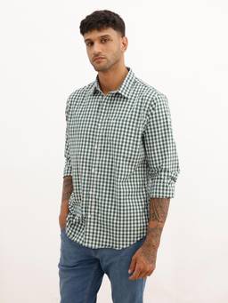 WROGN - Men Regular Fit Checkered Full Sleeve Casual Shirt - Green