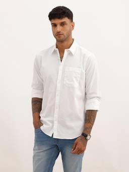 WROGN - Men Solid Regular Fit Full Sleeve Casual Shirt - White