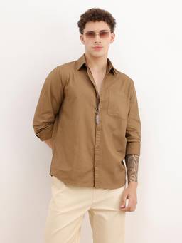 WROGN - Men Solid Regular Fit Full Sleeve Casual Shirt - Khaki
