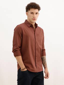 WROGN - Men Solid Regular Fit Full Sleeve Casual Shirt - Brown